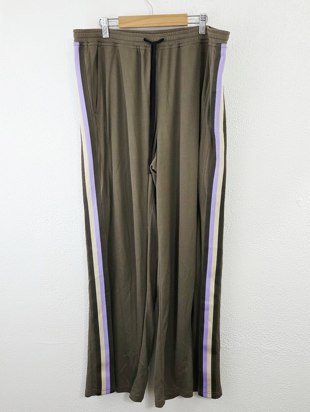 Free People one on one mesh pants army green purple side stripe women's XL new - Picture 5 of 11